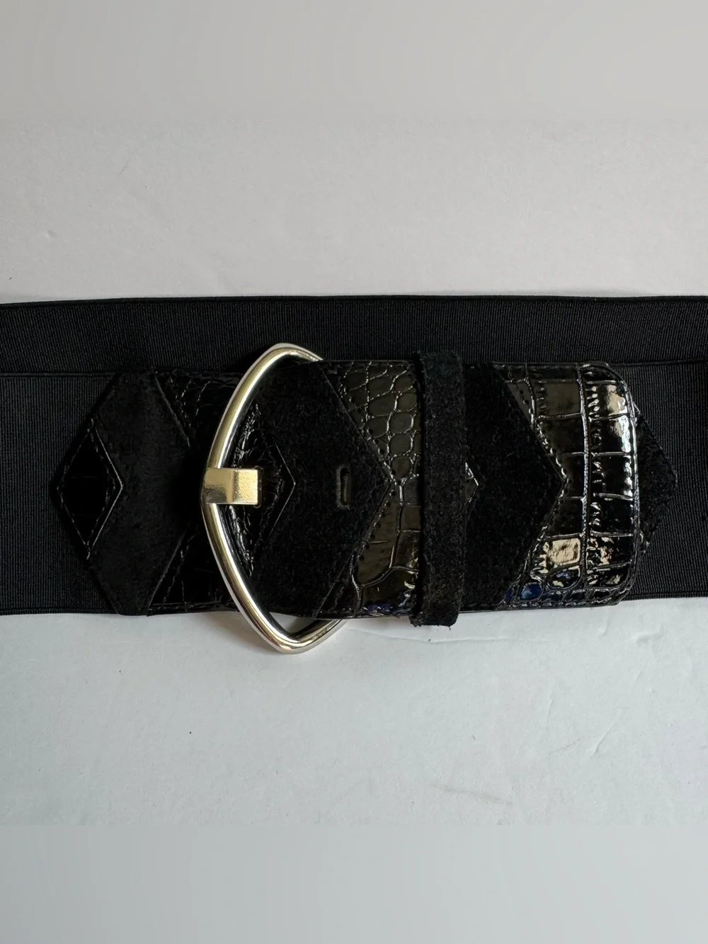 White House Black Market Croc Embossed Patent Leather Wide Stretch Belt S